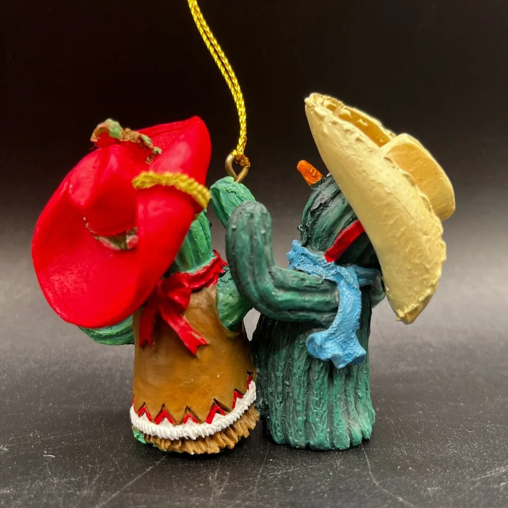 Western Cowboy Snowman Lasso Cactus Couple Resin Christmas Ornaments Set 2